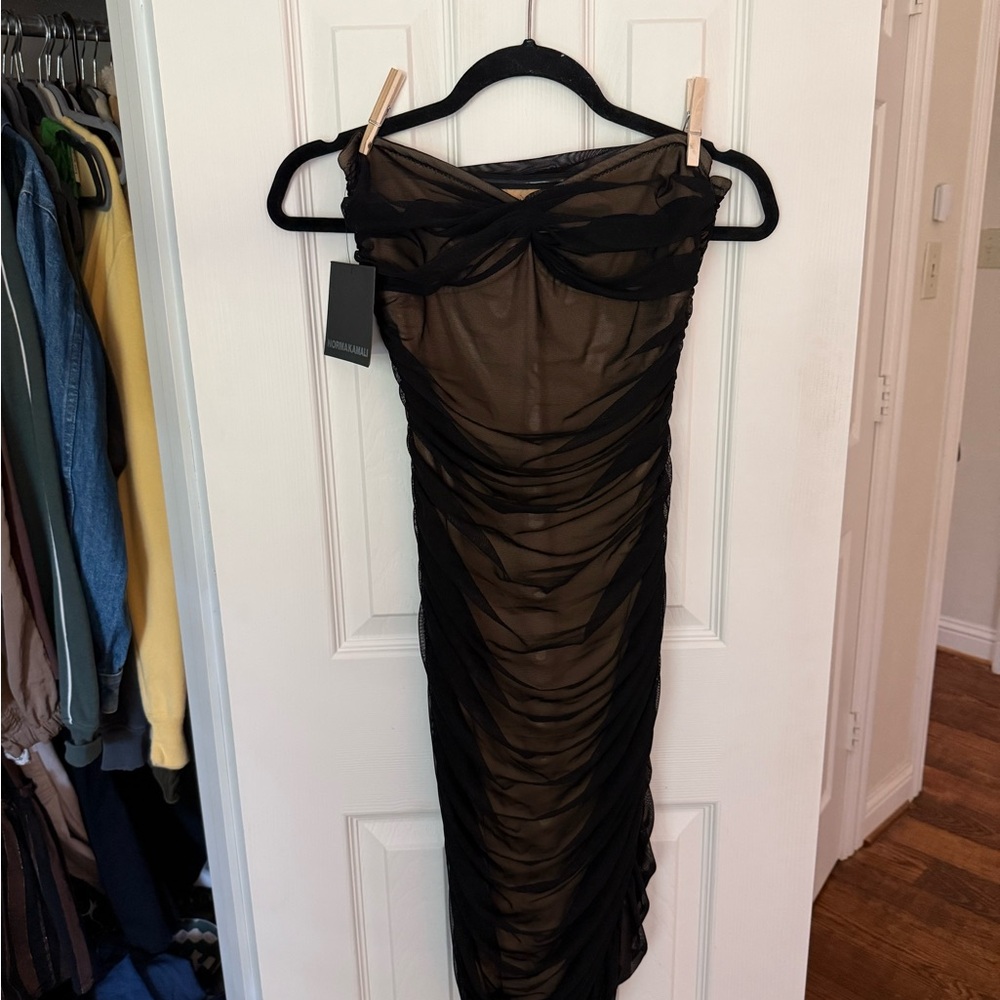 Norma Kamali Ruched Strapless Dress